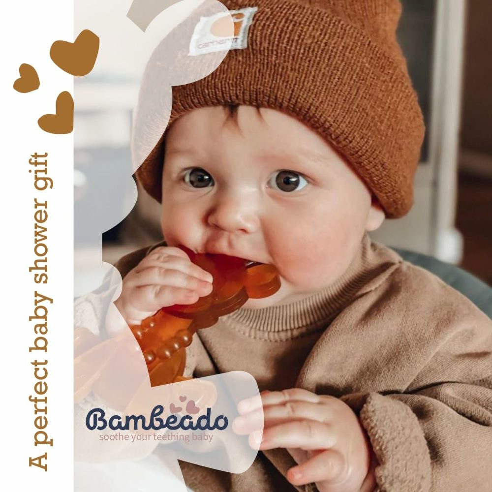 Amber Oil Baby Teething Toy – Little Bamber  Natural Amber  Teething Relief Rubber Giraffe Teething Toy  Special Baltic Teether Toy For Sore Gums – Alternative To Amber Teething Necklace (Brown)  |  Teethers All Toys brown