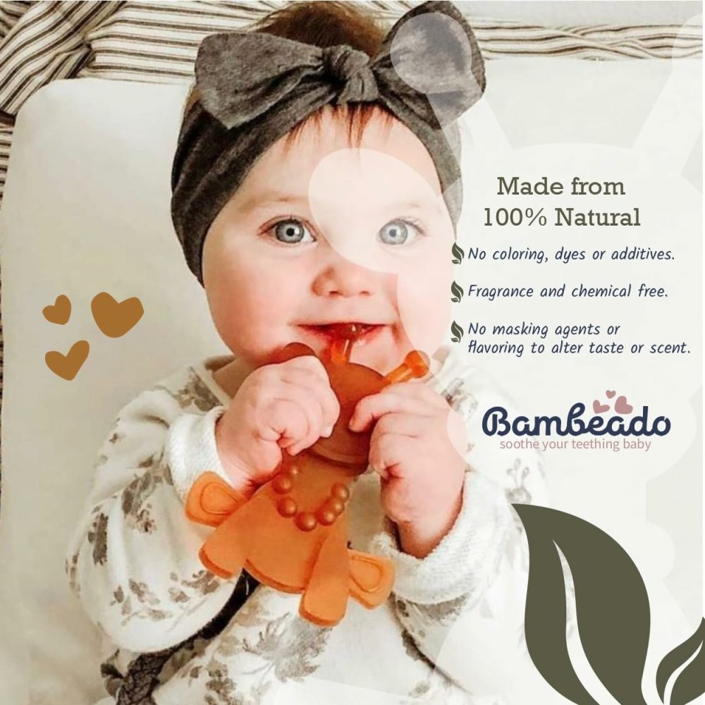 Amber Oil Baby Teething Toy – Little Bamber  Natural Amber  Teething Relief Rubber Giraffe Teething Toy  Special Baltic Teether Toy For Sore Gums – Alternative To Amber Teething Necklace (Brown)  |  Teethers All Toys brown