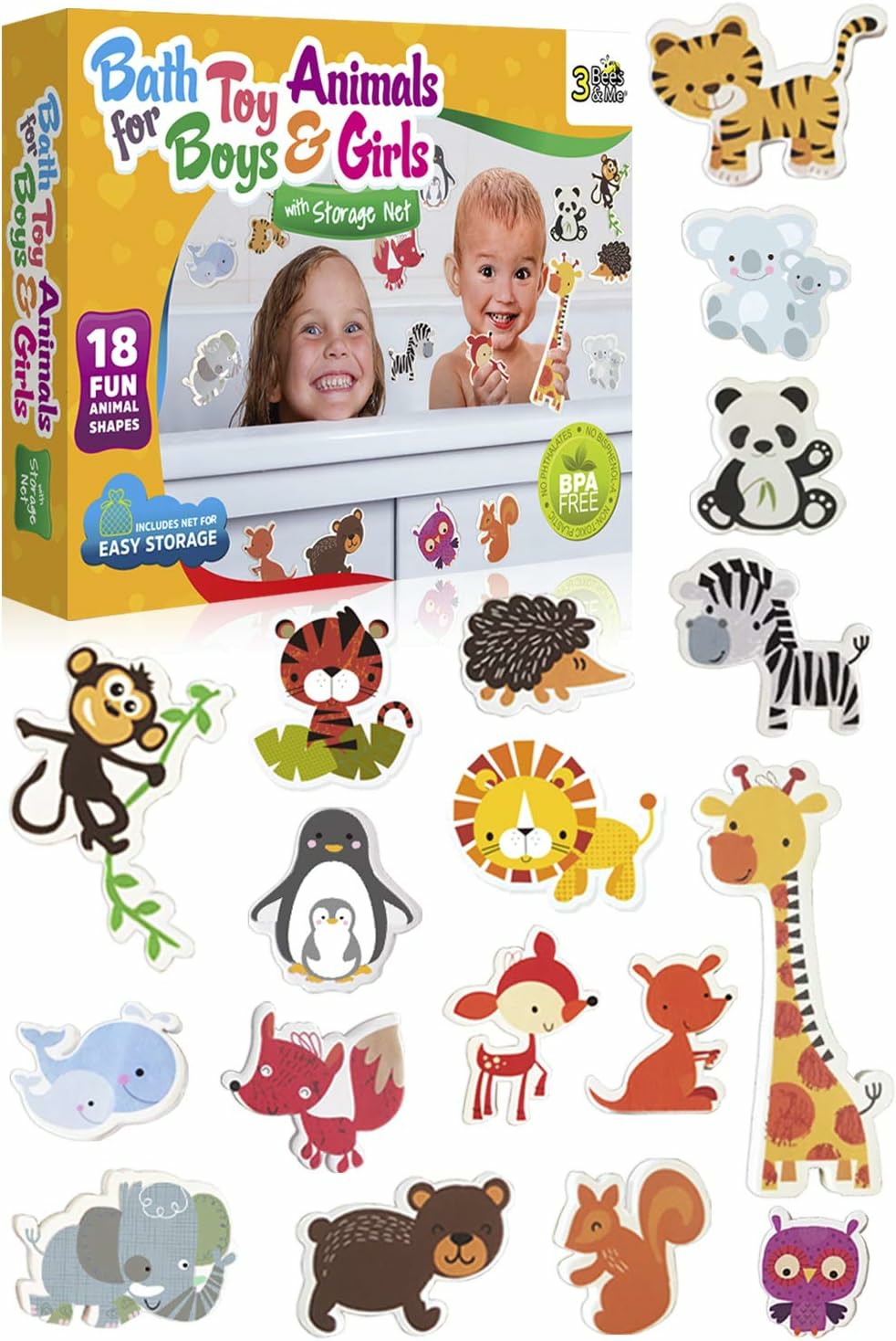 Animal Bath Toys For Boys And Girls – Fun Foam Animals With Bath Toy Storage Bag – 18 Piece Kids Bath Set For Toddlers And Kids  |  Bath Toys All Toys Bath Toys