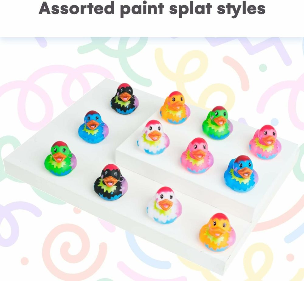 Assorted Rubber Ducks – 12 Ducklings  2 Inch In Splat Pattern – Jeep Ducks For Kids  Baby Bath Toys  Sensory Play  Stress Relief  Novelty  Stocking Stuffers  Classroom Prizes  Supplies  Holidays  |  Bath Toys All Toys Bath Toys