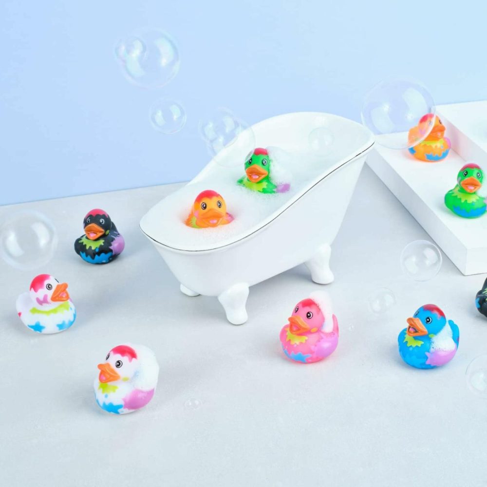 Assorted Rubber Ducks – 12 Ducklings  2 Inch In Splat Pattern – Jeep Ducks For Kids  Baby Bath Toys  Sensory Play  Stress Relief  Novelty  Stocking Stuffers  Classroom Prizes  Supplies  Holidays  |  Bath Toys All Toys Bath Toys