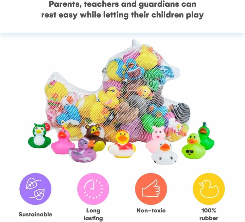 Assorted Rubber Ducks With Mesh Bag – 50 Ducklings  2 Inch – Jeep Ducks For Kids  Baby Bath Toys  Sensory Play  Stress Relief  Novelty  Stocking Stuffers  Classroom Prizes  Supplies  Holidays  |  Bath Toys All Toys Bath Toys