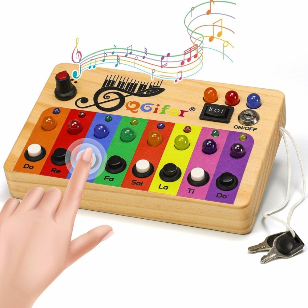 Autism Sensory Montessori Toys For 1 Year Old  Toddlers Busy Board For 1 2 3 4 Year Old  Wooden Switch Button Musical Mini Piano Key With Led Light  Educational Activity Preschool Learning Toys  |  Musical Toys All Toys