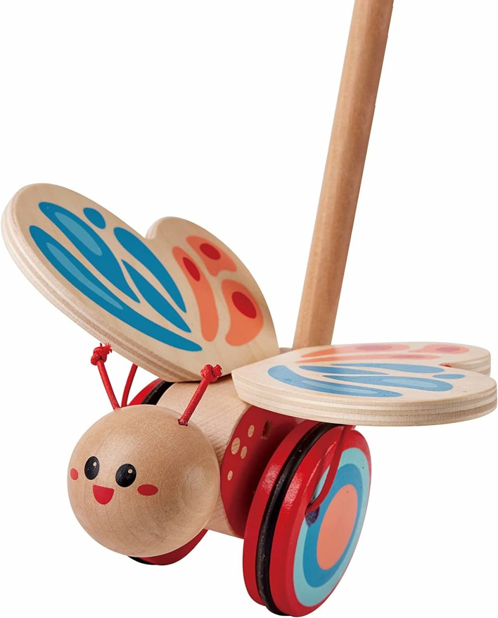 Award Winning  Butterfly Wooden Push And Pull Walking Toy  L: 6.3  W: 5.8  H: 22.2 Inch   Red  |  Push & Pull Toys All Toys Push & Pull Toys