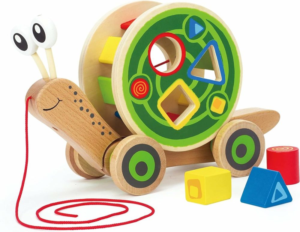 Award Winning  Walk-A-Long Snail Toddler Wooden Pull Toy  L: 11.9  W: 4.4  H: 7.3 Inch  |  Push & Pull Toys All Toys Push & Pull Toys