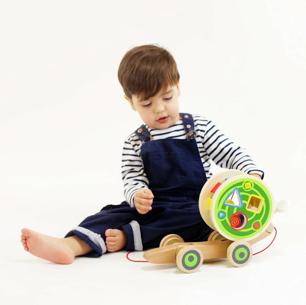 Award Winning  Walk-A-Long Snail Toddler Wooden Pull Toy  L: 11.9  W: 4.4  H: 7.3 Inch  |  Push & Pull Toys All Toys Push & Pull Toys