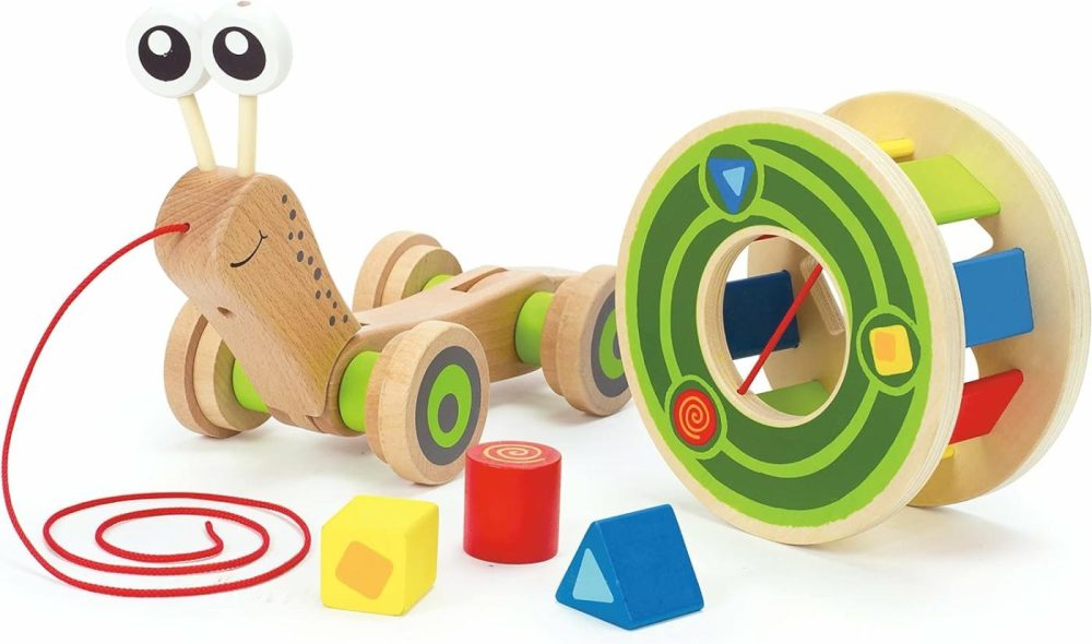 Award Winning  Walk-A-Long Snail Toddler Wooden Pull Toy  L: 11.9  W: 4.4  H: 7.3 Inch  |  Push & Pull Toys All Toys Push & Pull Toys