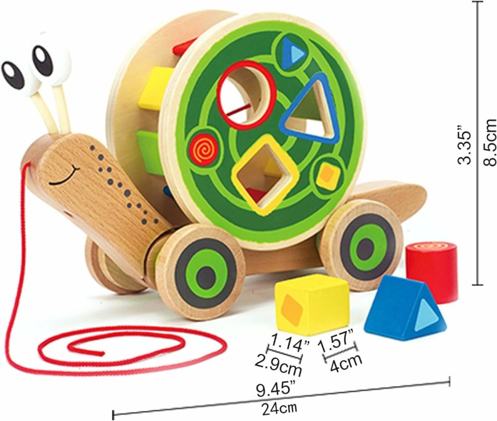 Award Winning  Walk-A-Long Snail Toddler Wooden Pull Toy  L: 11.9  W: 4.4  H: 7.3 Inch  |  Push & Pull Toys All Toys Push & Pull Toys