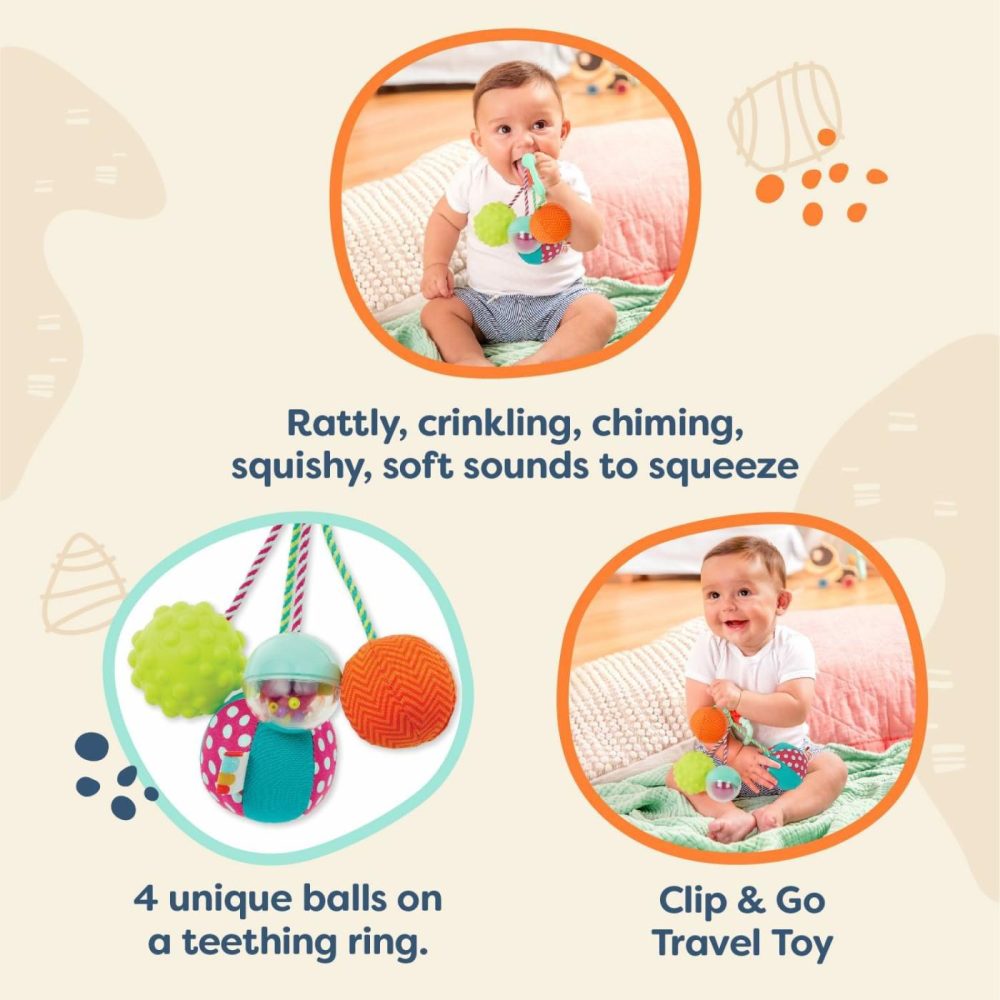 B. Baby- Sensory Baby Rattle – Baby Toy – 4 Balls & Clip – Colors  Textures & Sounds – Sounds So Squeezy- 3 Months +  |  Rattles & Plush Rings All Toys Lime