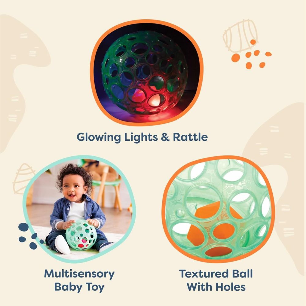 B. Baby– Sensory Lightup Baby Rattle- Textured Ball With Holes – Glowing Lights & Rattle – Infants  Babies – Grab N’ Glow- 0 Months +  |  Balls All Toys Balls