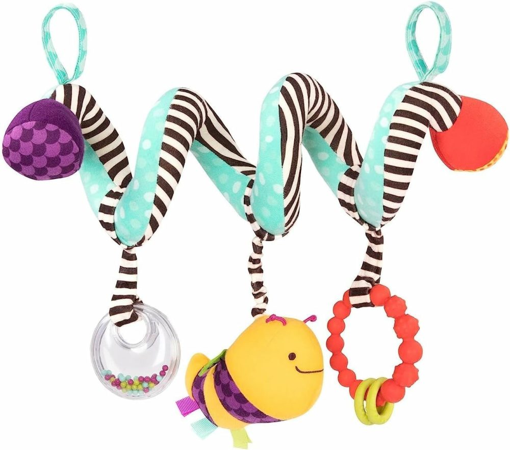 B. Baby– Wiggle Wrap- Baby Toy – Toy For Car Seat  Stroller  Crib – Spiral With 3 Hanging Toys – Rattle  Plush Bee & Teether – Wrap Around Infant Toy – 0 Months +  |  Car Seat & Stroller Toys All Toys Car Seat & Stroller Toys