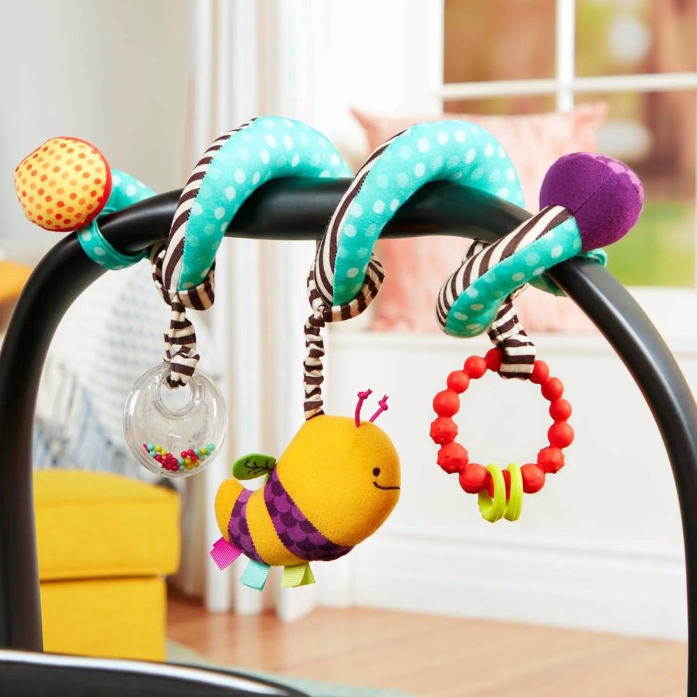 B. Baby– Wiggle Wrap- Baby Toy – Toy For Car Seat  Stroller  Crib – Spiral With 3 Hanging Toys – Rattle  Plush Bee & Teether – Wrap Around Infant Toy – 0 Months +  |  Car Seat & Stroller Toys All Toys Car Seat & Stroller Toys