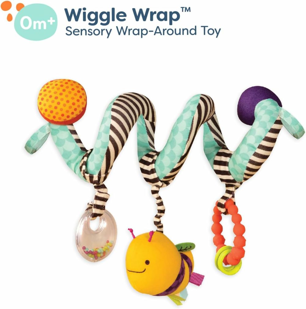 B. Baby– Wiggle Wrap- Baby Toy – Toy For Car Seat  Stroller  Crib – Spiral With 3 Hanging Toys – Rattle  Plush Bee & Teether – Wrap Around Infant Toy – 0 Months +  |  Car Seat & Stroller Toys All Toys Car Seat & Stroller Toys