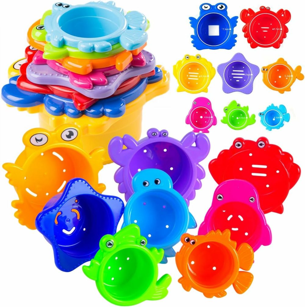 Baby Bath Toy – Beach Stacking Cups For Boys And Girls – Bath Tub Toys For Toddlers And Kids – 8 Pcs  |  Bath Toys All Toys Bath Toys