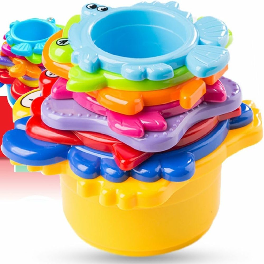 Baby Bath Toy – Beach Stacking Cups For Boys And Girls – Bath Tub Toys For Toddlers And Kids – 8 Pcs  |  Bath Toys All Toys Bath Toys