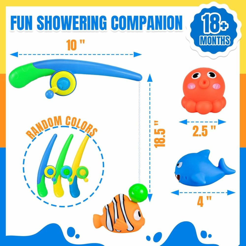 Baby Bath Toy Set | Magnetic Fishing Toy Water Table Bathtub Kiddie Party Toy Fishing Pole Rod  Mold-Free Soft Rubber Floating Fish  Toddler Bath Game Gifts Age 18 Months 3 4 5 6 Year Old  |  Bath Toys All Toys Bath Toys