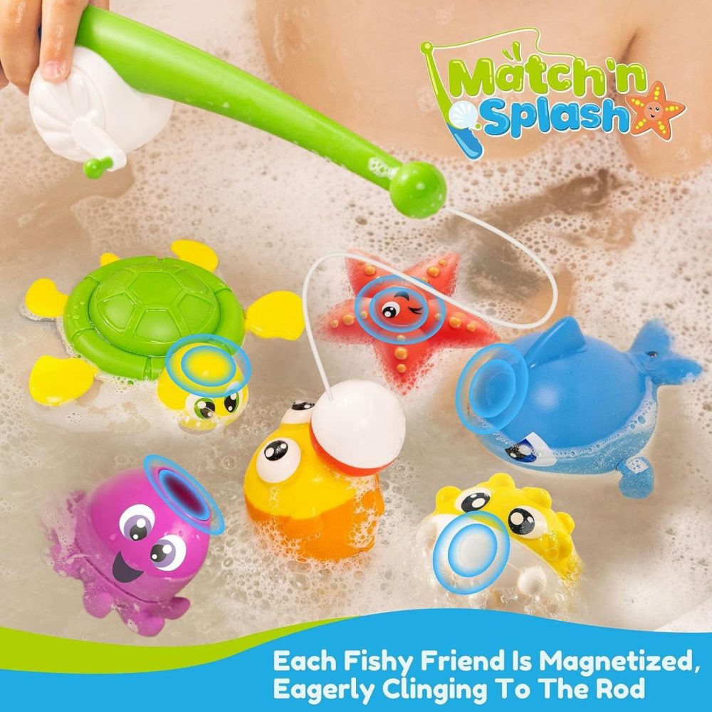 Baby Bath Toy Set – Magnetic Fishing Toy With Fishing Rod  Soft Puffer & Clown Fish  Spinning Octopus And Starfish  Wind-Up Shark And Turtle – Sensory Development For Infants & Toddler  |  Bath Toys All Toys Bath Toys