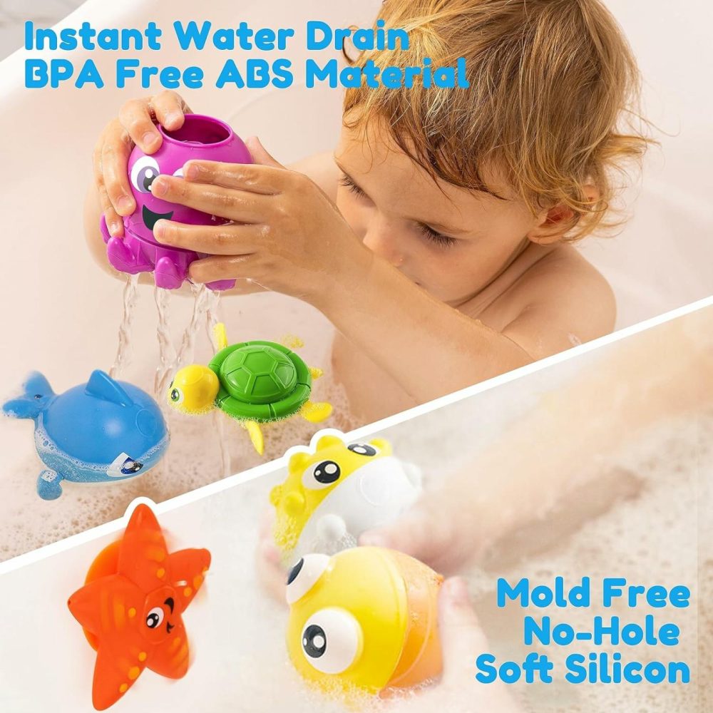 Baby Bath Toy Set – Magnetic Fishing Toy With Fishing Rod  Soft Puffer & Clown Fish  Spinning Octopus And Starfish  Wind-Up Shark And Turtle – Sensory Development For Infants & Toddler  |  Bath Toys All Toys Bath Toys