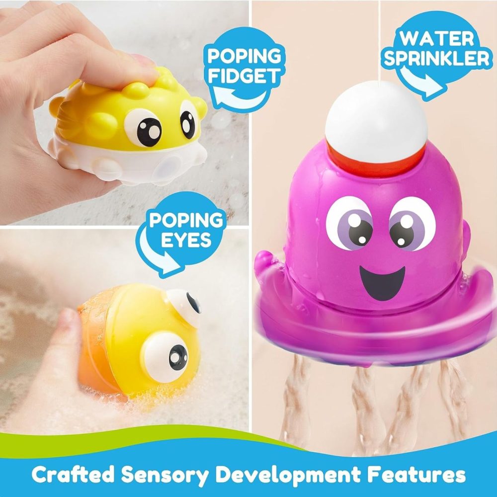 Baby Bath Toy Set – Magnetic Fishing Toy With Fishing Rod  Soft Puffer & Clown Fish  Spinning Octopus And Starfish  Wind-Up Shark And Turtle – Sensory Development For Infants & Toddler  |  Bath Toys All Toys Bath Toys