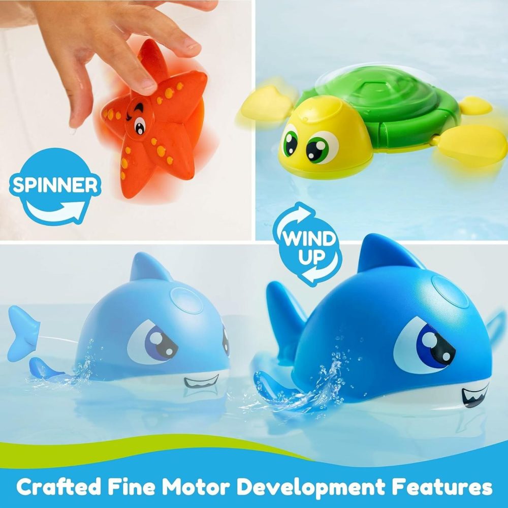 Baby Bath Toy Set – Magnetic Fishing Toy With Fishing Rod  Soft Puffer & Clown Fish  Spinning Octopus And Starfish  Wind-Up Shark And Turtle – Sensory Development For Infants & Toddler  |  Bath Toys All Toys Bath Toys