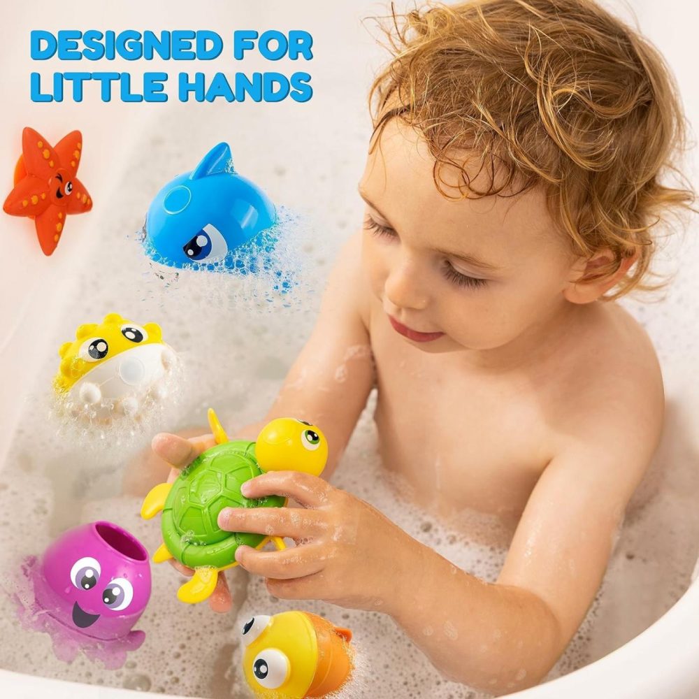 Baby Bath Toy Set – Magnetic Fishing Toy With Fishing Rod  Soft Puffer & Clown Fish  Spinning Octopus And Starfish  Wind-Up Shark And Turtle – Sensory Development For Infants & Toddler  |  Bath Toys All Toys Bath Toys