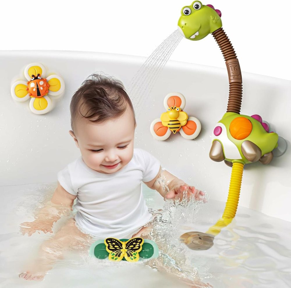 Baby Bath Toy With Shower Head And 3 Spinner Toys  Dinosaur Water Spray Squirt Shower Faucet And Bathtub Water Pump Summer Essentials For Toddlers Infants Kids  |  Bath Toys All Toys Bath Toys