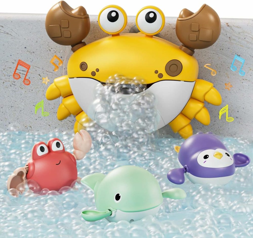 Baby Bath Toy,Bath Bubble Maker Machine With Music,3 Wind-Up Bathtub Toys,Crab Shower Water Toy For Toddlers Kids Boys Grils,4 Pieces  |  Bath Toys All Toys Bath Toys