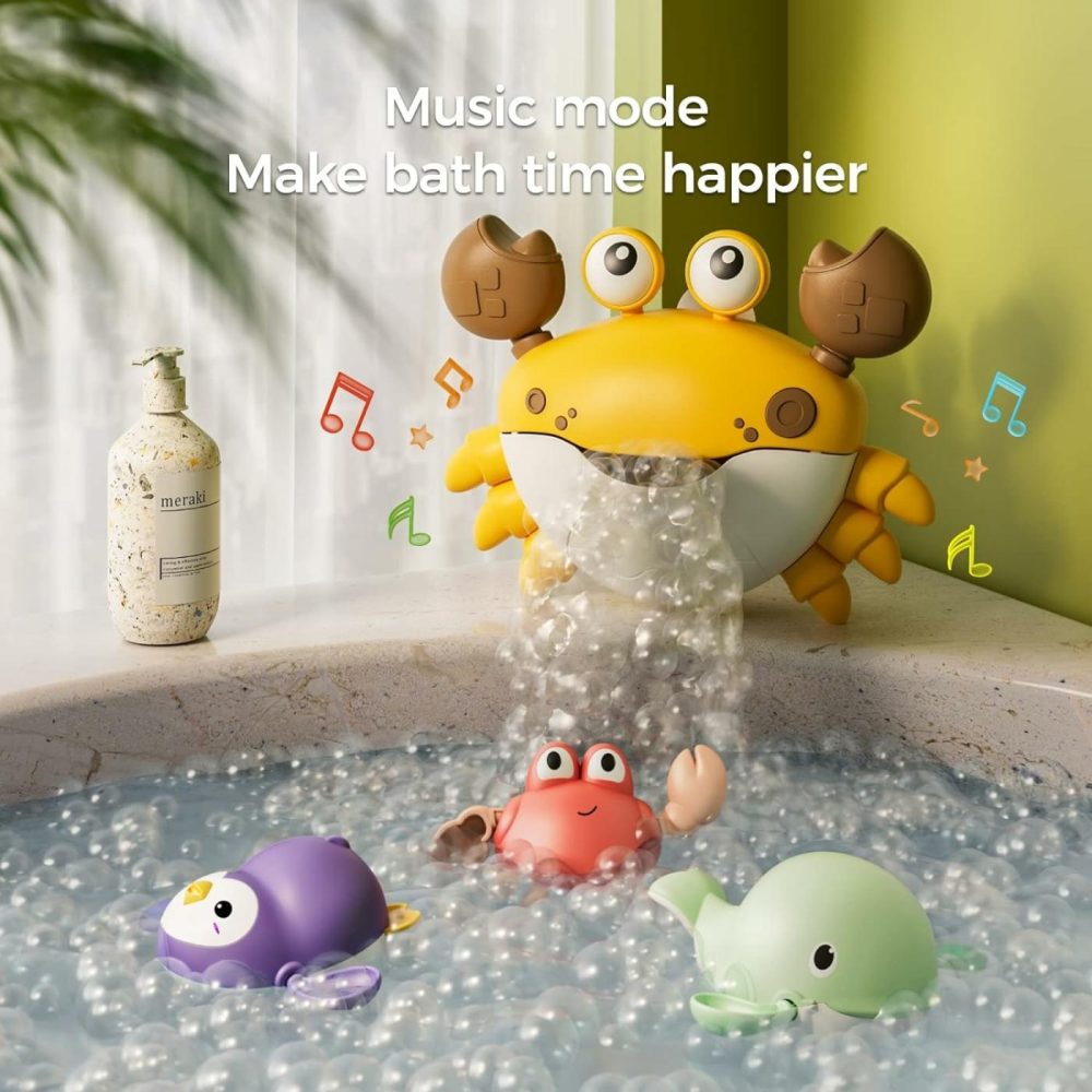 Baby Bath Toy,Bath Bubble Maker Machine With Music,3 Wind-Up Bathtub Toys,Crab Shower Water Toy For Toddlers Kids Boys Grils,4 Pieces  |  Bath Toys All Toys Bath Toys