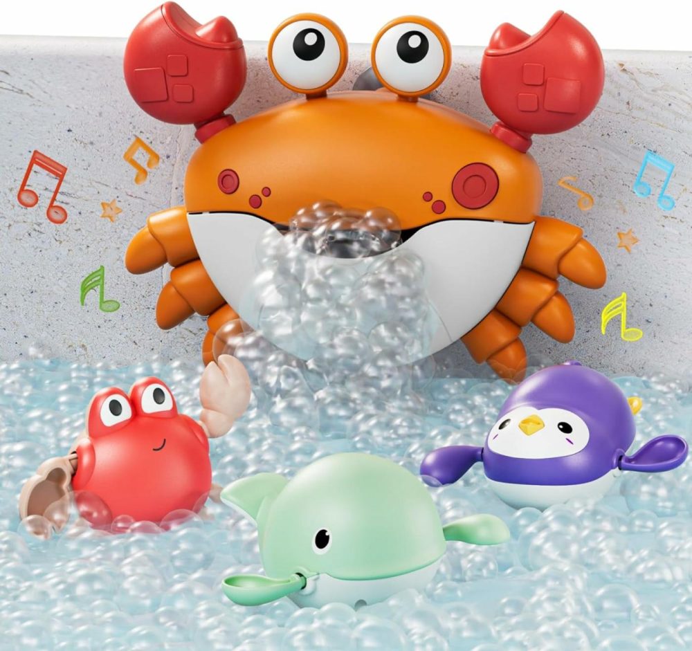 Baby Bath Toy,Musical Bath Bubble Maker Machine,3 Wind-Up Bathtub Toys,Crab Shower Water Toy For Toddlers Kids Boys Girls,4 Pieces  |  Bath Toys All Toys Bath Toys