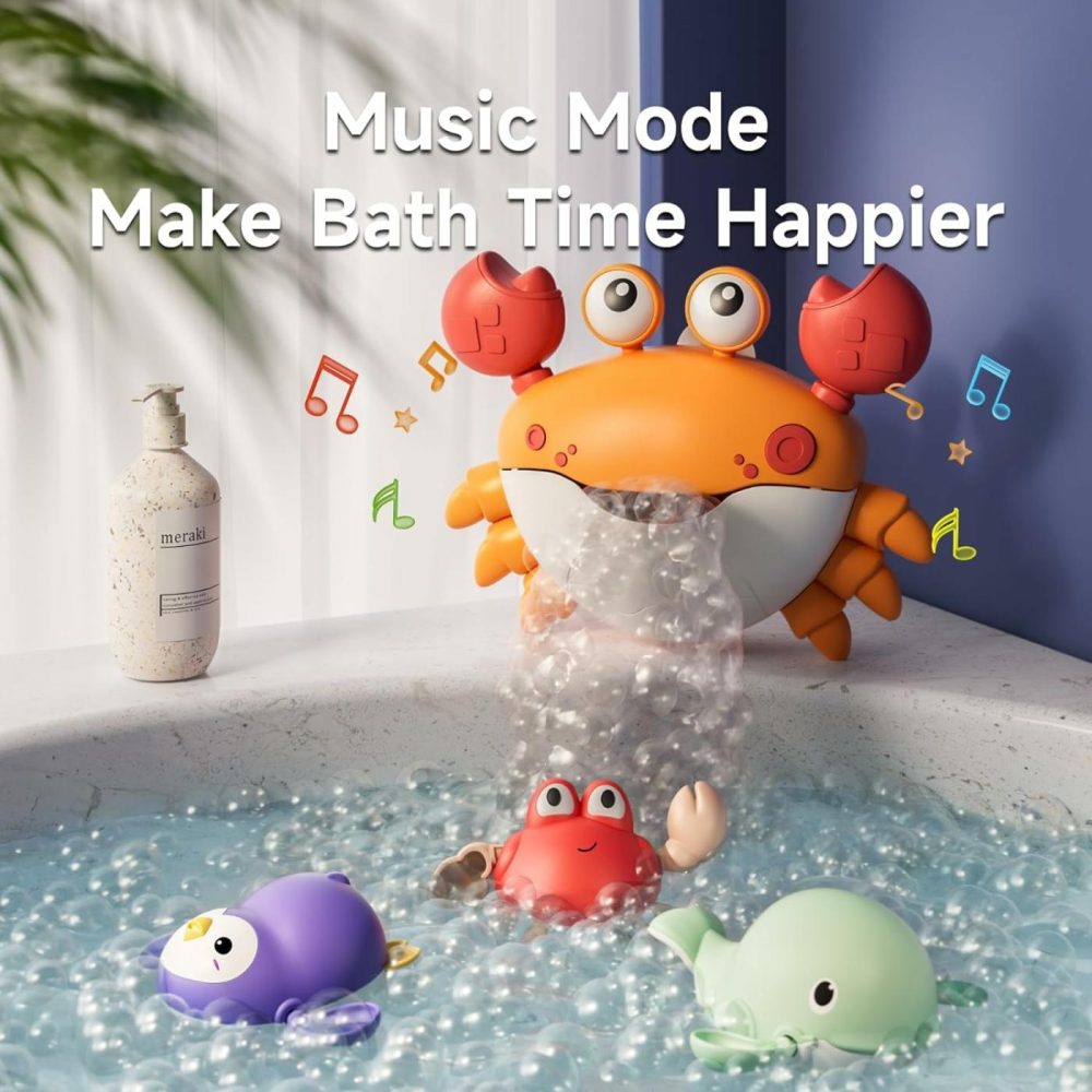 Baby Bath Toy,Musical Bath Bubble Maker Machine,3 Wind-Up Bathtub Toys,Crab Shower Water Toy For Toddlers Kids Boys Girls,4 Pieces  |  Bath Toys All Toys Bath Toys