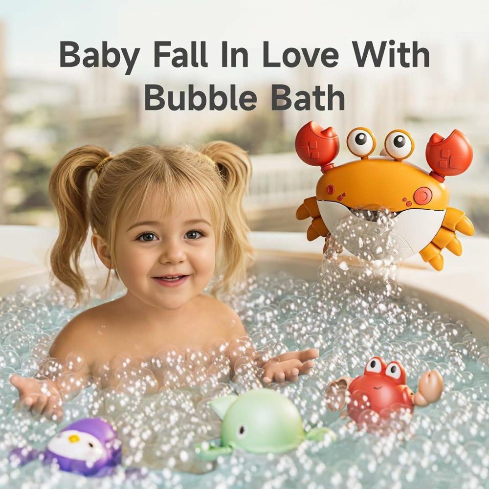 Baby Bath Toy,Musical Bath Bubble Maker Machine,3 Wind-Up Bathtub Toys,Crab Shower Water Toy For Toddlers Kids Boys Girls,4 Pieces  |  Bath Toys All Toys Bath Toys