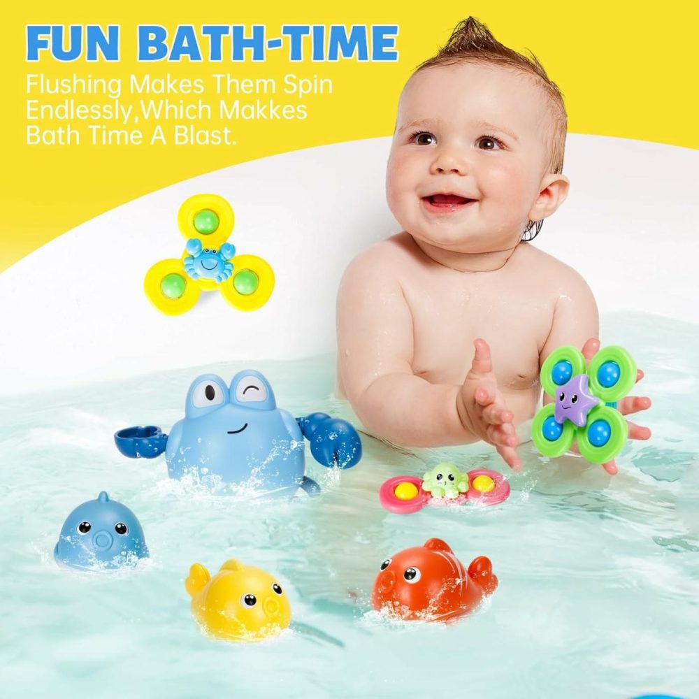 Baby Bath Toys  10 Pcs Bath Toys Fish Set For Toddlers 1-12  Bathtub Toys With Crab Bath Toys Suction Spinner Toys For Babies 6-12  12-18 Months  Shower Toy Gift For Baby Kids Girls Boys  |  Bath Toys All Toys Bath Toys