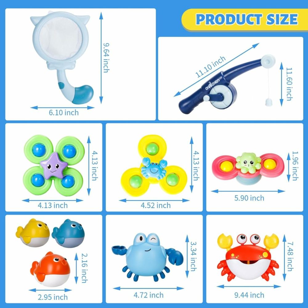 Baby Bath Toys  10 Pcs Bath Toys Fish Set For Toddlers 1-12  Bathtub Toys With Crab Bath Toys Suction Spinner Toys For Babies 6-12  12-18 Months  Shower Toy Gift For Baby Kids Girls Boys  |  Bath Toys All Toys Bath Toys