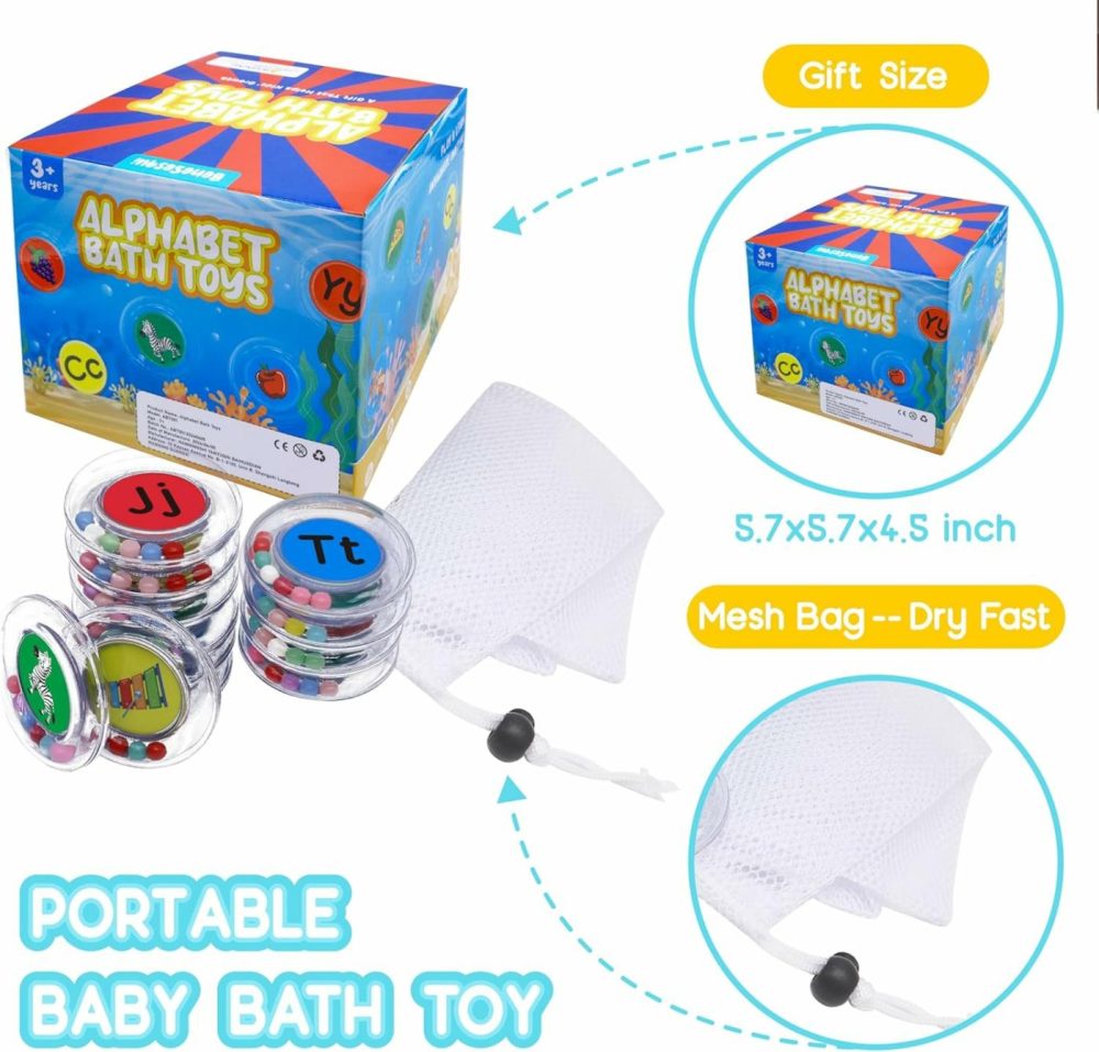 Baby Bath Toys 26Pcs Alphabet Letters  Mold Free Floating Bathtub Toys Water Pool Toys Set With Mesh Bag For Kids Toddlers Ages 2 3 4 5 – Preschool Abc Learning Educational Gifts  |  Bath Toys All Toys Bath Toys