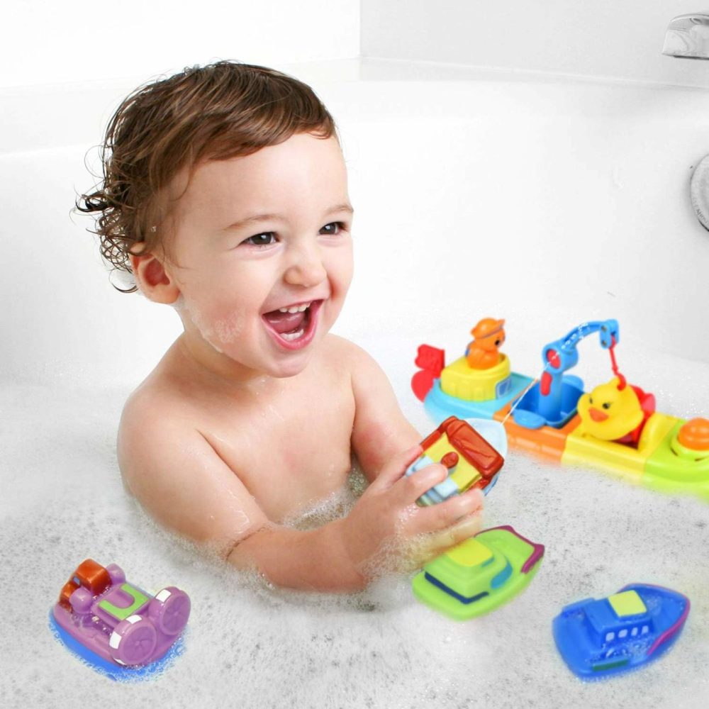 Baby Bath Toys  7 Pcs Toy Boats Include One Big Wind Up Bath Boat And 6 Bath Squirters Toy Boats  Birthday Gifts For Boys & Girls  |  Bath Toys All Toys Bath Toys