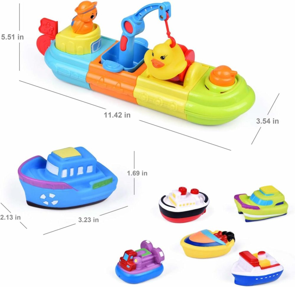 Baby Bath Toys  7 Pcs Toy Boats Include One Big Wind Up Bath Boat And 6 Bath Squirters Toy Boats  Birthday Gifts For Boys & Girls  |  Bath Toys All Toys Bath Toys