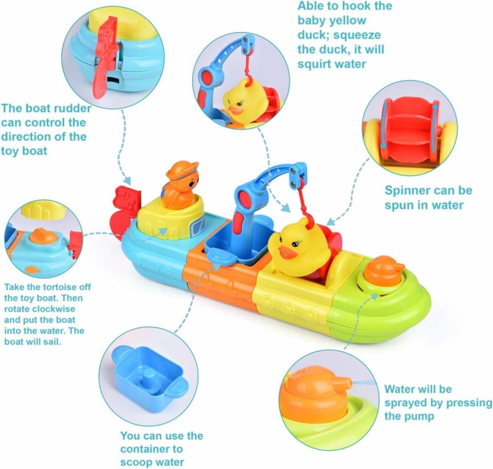 Baby Bath Toys  7 Pcs Toy Boats Include One Big Wind Up Bath Boat And 6 Bath Squirters Toy Boats  Birthday Gifts For Boys & Girls  |  Bath Toys All Toys Bath Toys