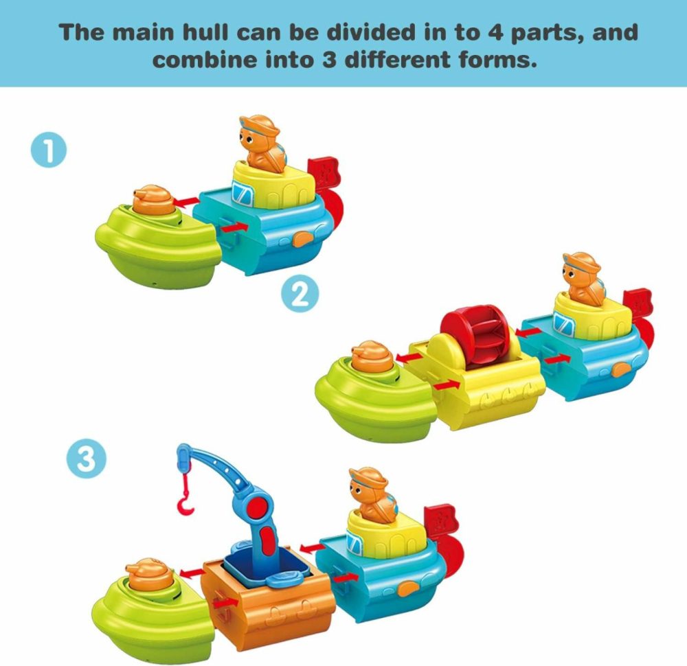 Baby Bath Toys  7 Pcs Toy Boats Include One Big Wind Up Bath Boat And 6 Bath Squirters Toy Boats  Birthday Gifts For Boys & Girls  |  Bath Toys All Toys Bath Toys