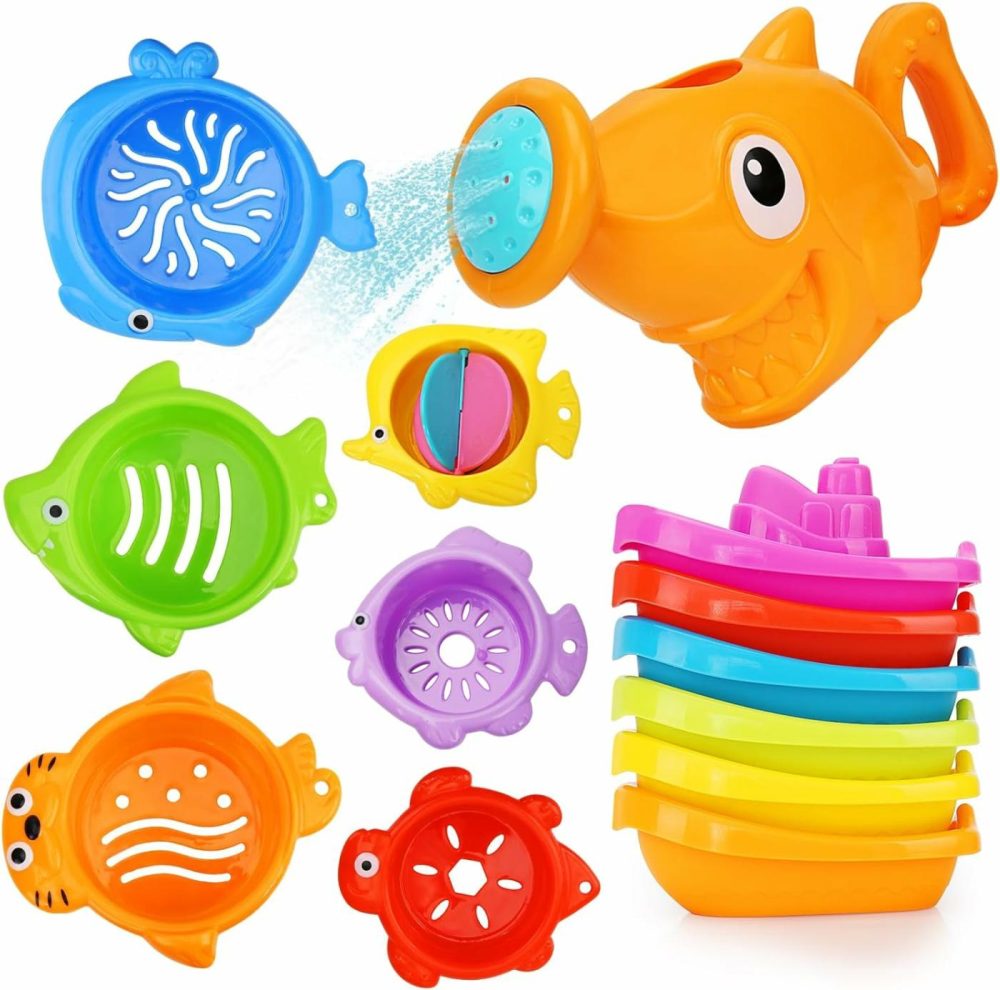 Baby Bath Toys For Kids Ages 1-3  13 Pcs Bathtub Toys For Babies 6-12-18 Months  Mold Free Bath Boat With Stacking Cup & Watering Can   Water Table Toys For Infants Boys Girls 1 2 3 4  |  Bath Toys All Toys Bath Toys