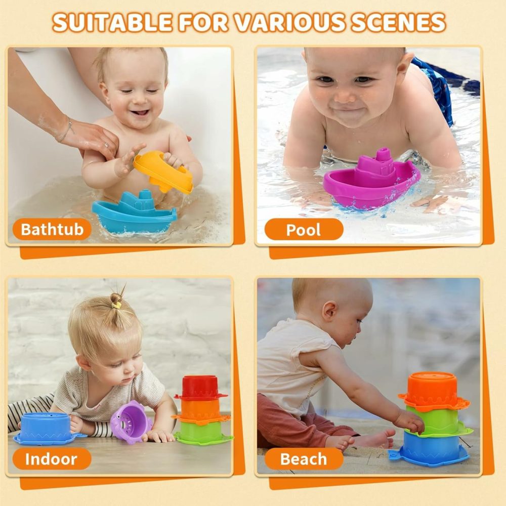 Baby Bath Toys For Kids Ages 1-3  13 Pcs Bathtub Toys For Babies 6-12-18 Months  Mold Free Bath Boat With Stacking Cup & Watering Can   Water Table Toys For Infants Boys Girls 1 2 3 4  |  Bath Toys All Toys Bath Toys