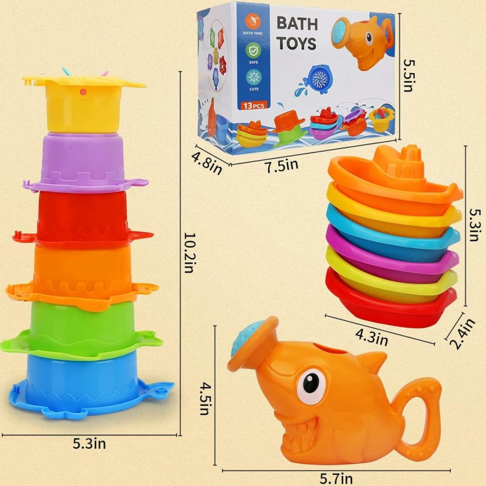 Baby Bath Toys For Kids Ages 1-3  13 Pcs Bathtub Toys For Babies 6-12-18 Months  Mold Free Bath Boat With Stacking Cup & Watering Can   Water Table Toys For Infants Boys Girls 1 2 3 4  |  Bath Toys All Toys Bath Toys