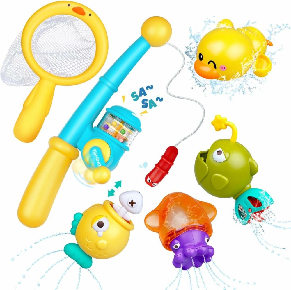 Baby Bath Toys For Kids Ages 1-3  Magnetic Fishing Games With Floating Bathtub Wind-Up Toys & Fishing Net  Fishing Rod Water Pool Toys For Toddlers 1-3  |  Bath Toys All Toys Bath Toys