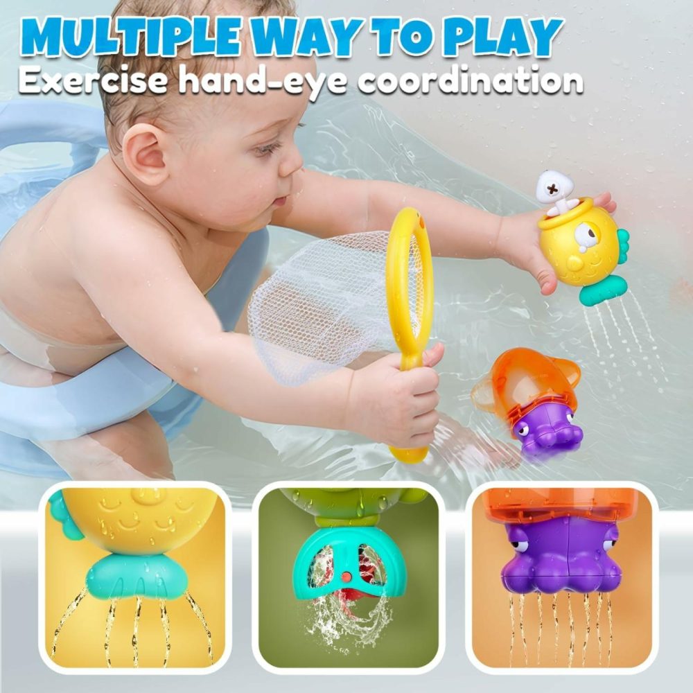 Baby Bath Toys For Kids Ages 1-3  Magnetic Fishing Games With Floating Bathtub Wind-Up Toys & Fishing Net  Fishing Rod Water Pool Toys For Toddlers 1-3  |  Bath Toys All Toys Bath Toys