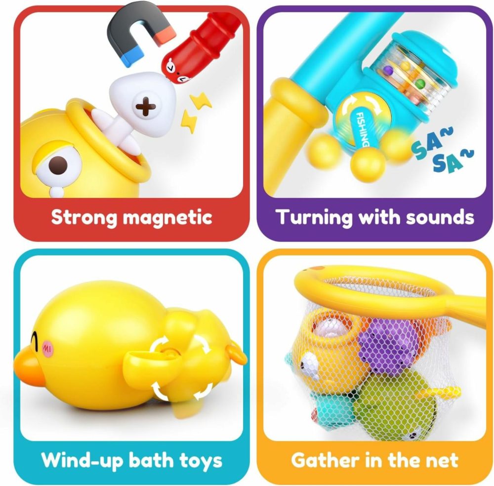 Baby Bath Toys For Kids Ages 1-3  Magnetic Fishing Games With Floating Bathtub Wind-Up Toys & Fishing Net  Fishing Rod Water Pool Toys For Toddlers 1-3  |  Bath Toys All Toys Bath Toys