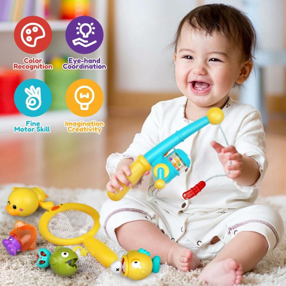 Baby Bath Toys For Kids Ages 1-3  Magnetic Fishing Games With Floating Bathtub Wind-Up Toys & Fishing Net  Fishing Rod Water Pool Toys For Toddlers 1-3  |  Bath Toys All Toys Bath Toys