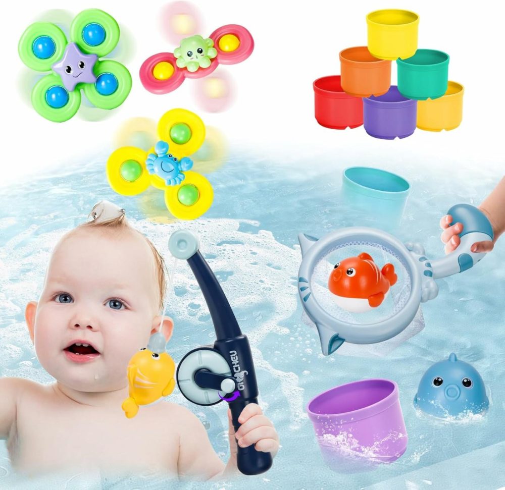 Baby Bath Toys For Toddlers 1-3  Bathtub Toys Kids Shower Toys With Stacking Cups  Fishing Games & Net  Bathtub Water Table Shower Pool Toys Set For Boys Girls  16 Pcs  |  Bath Toys All Toys Bath Toys