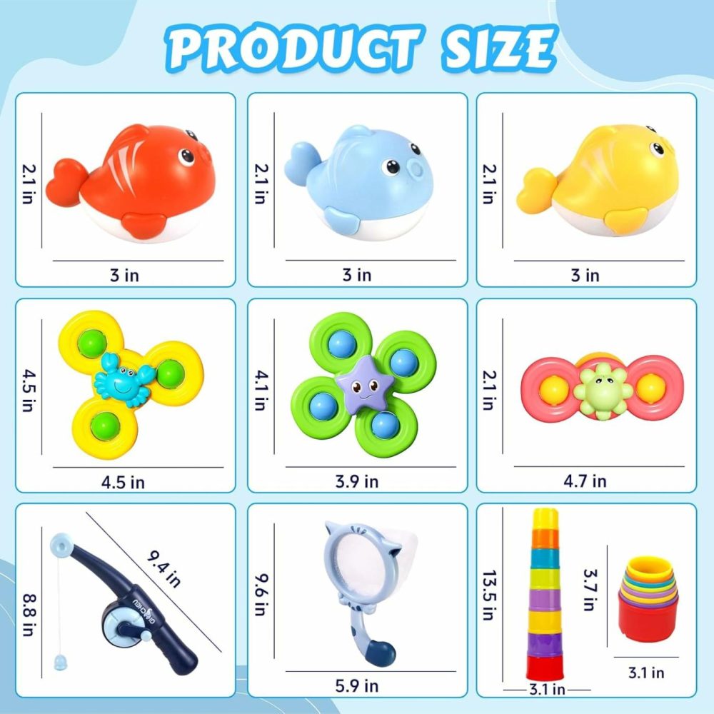 Baby Bath Toys For Toddlers 1-3  Bathtub Toys Kids Shower Toys With Stacking Cups  Fishing Games & Net  Bathtub Water Table Shower Pool Toys Set For Boys Girls  16 Pcs  |  Bath Toys All Toys Bath Toys