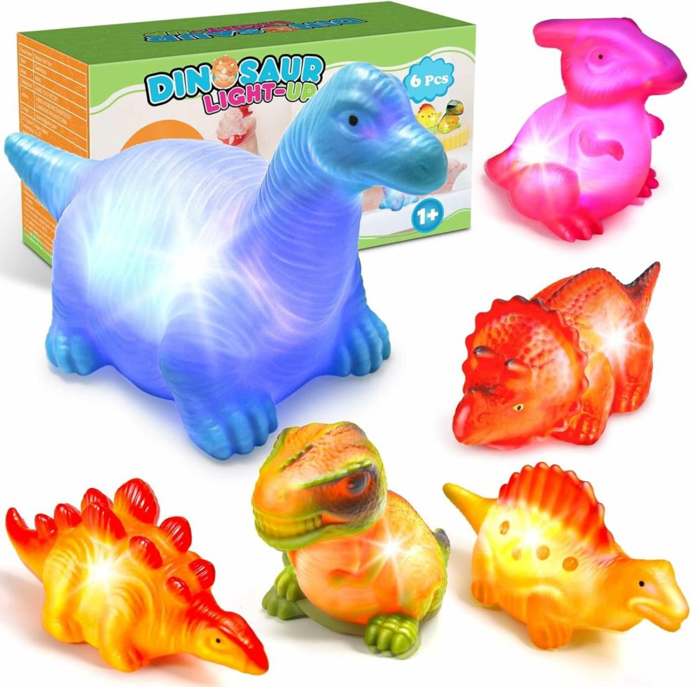 Baby Bath Toys For Toddlers 1-5  6 Packs Light Up Floating Dinosaur Toys For Kids 1-5 Year Olds Boys Girls Birthday For Babies Age 1-5 Sensory Toys Preschool Bathtub Pool Shower Games  |  Bath Toys All Toys Bath Toys