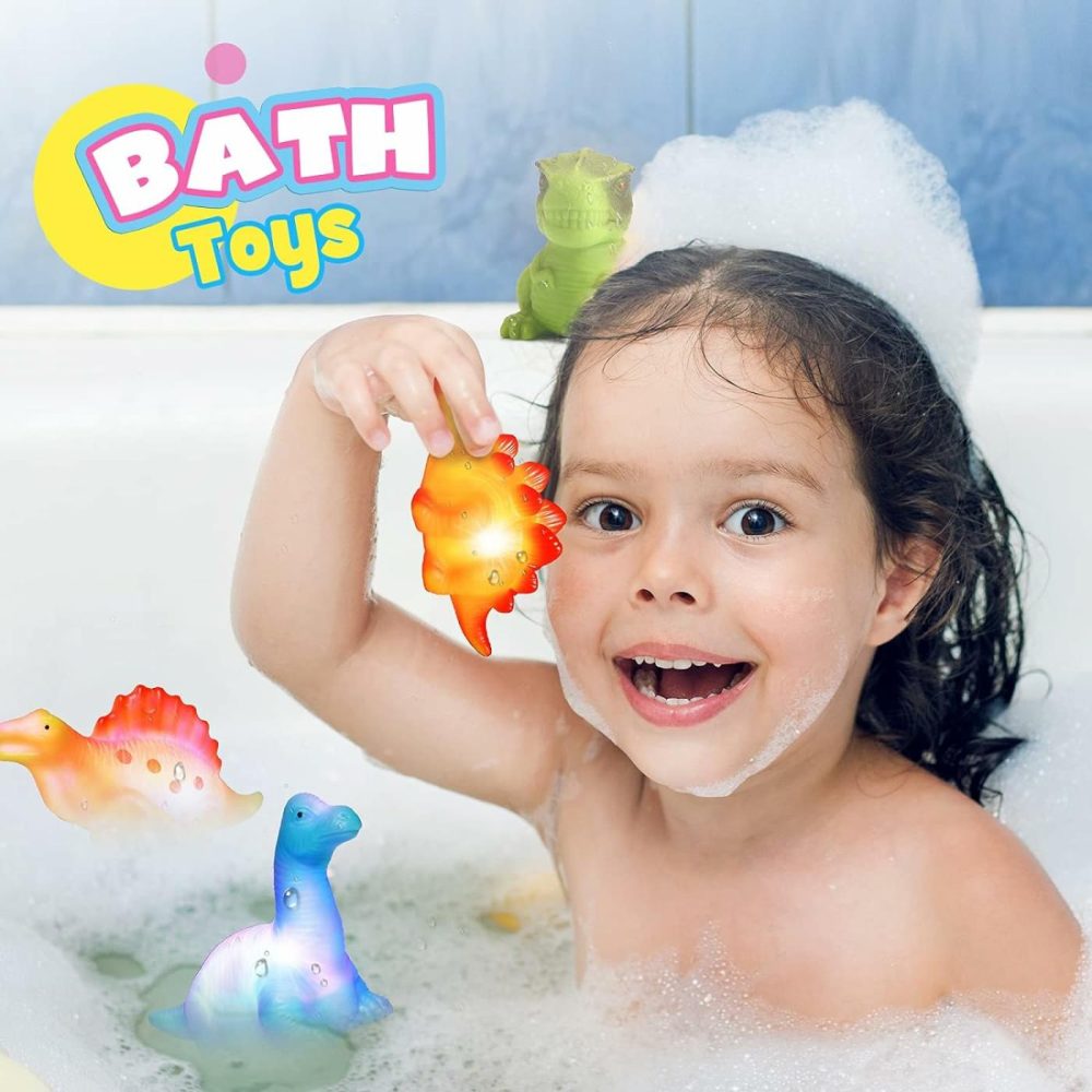 Baby Bath Toys For Toddlers 1-5  6 Packs Light Up Floating Dinosaur Toys For Kids 1-5 Year Olds Boys Girls Birthday For Babies Age 1-5 Sensory Toys Preschool Bathtub Pool Shower Games  |  Bath Toys All Toys Bath Toys