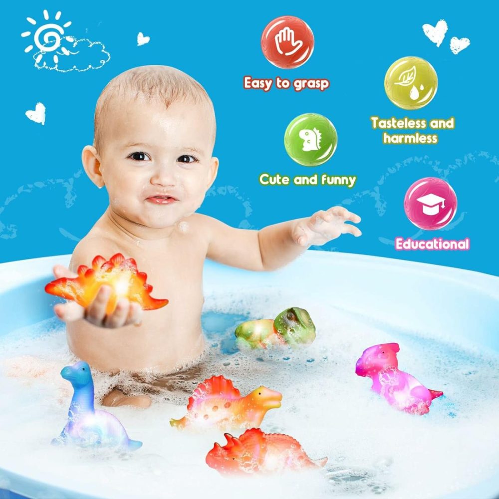 Baby Bath Toys For Toddlers 1-5  6 Packs Light Up Floating Dinosaur Toys For Kids 1-5 Year Olds Boys Girls Birthday For Babies Age 1-5 Sensory Toys Preschool Bathtub Pool Shower Games  |  Bath Toys All Toys Bath Toys